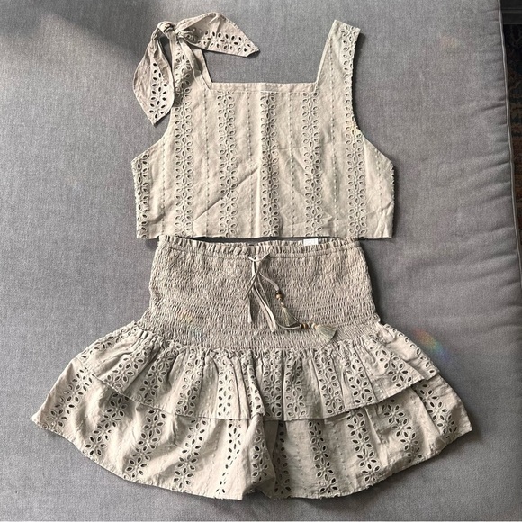 Zara Eyelet Smocked Skort Set Army Green M - Picture 1 of 8